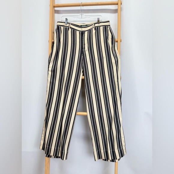 LAUREN RL Navy and beige striped twill split leg pants size 12 - Picture 4 of 16